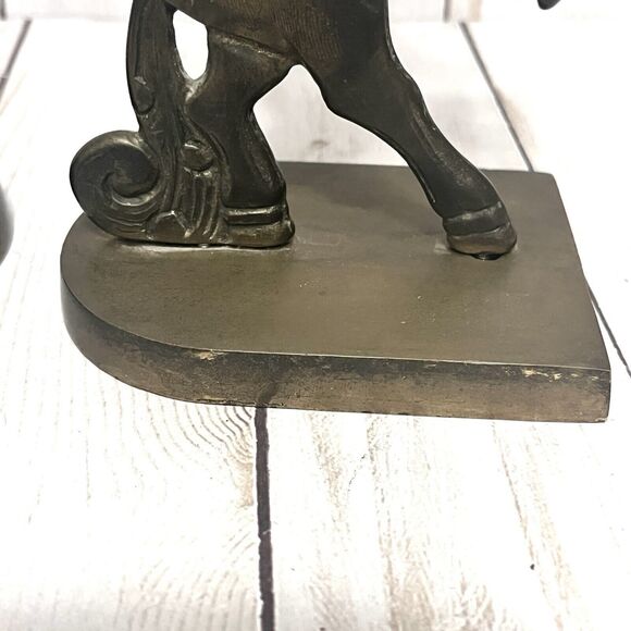 Vintage Pair of Solid Brass Unicorn Bookends Magic Horses 7.5” - Picture 7 of 10